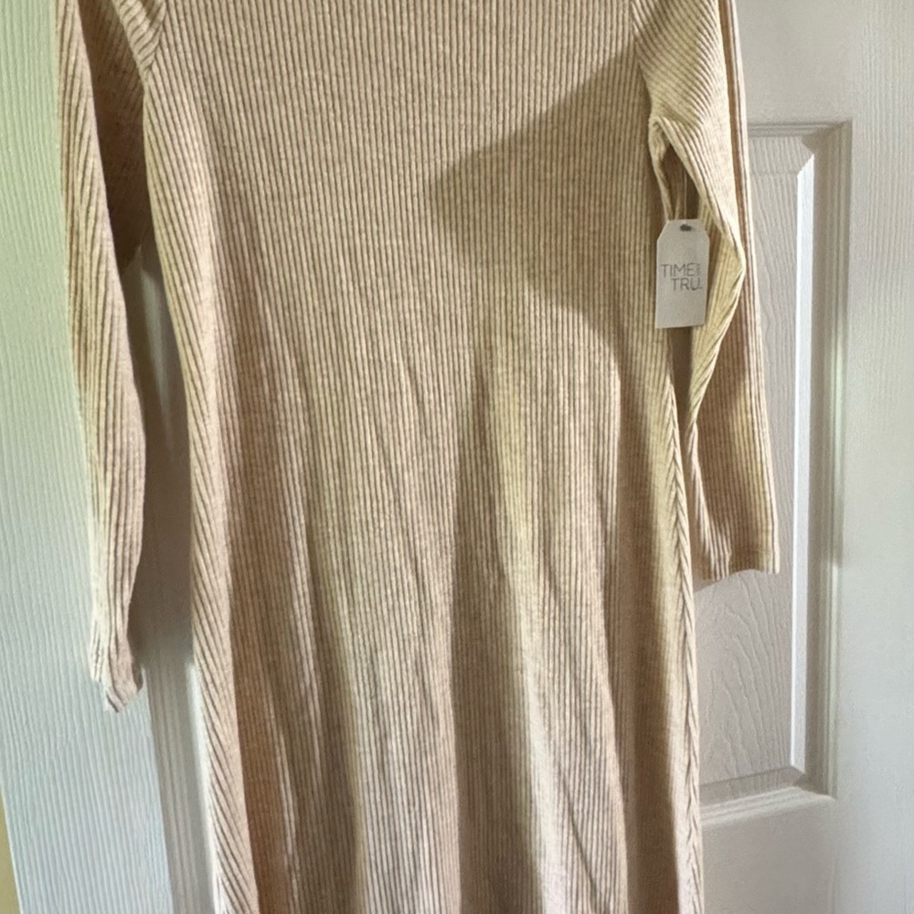 Tan Ribbed Long Sleeve Dress